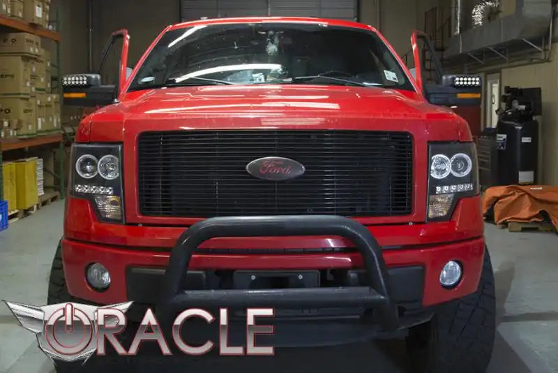 Front view of a Ford F-150 with LED Off-Road Side Mirrors installed.