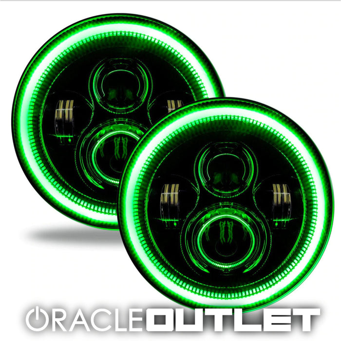 7" High Powered LED Headlights - Black Bezel - Green | ORACLE Outlet | GRADE B