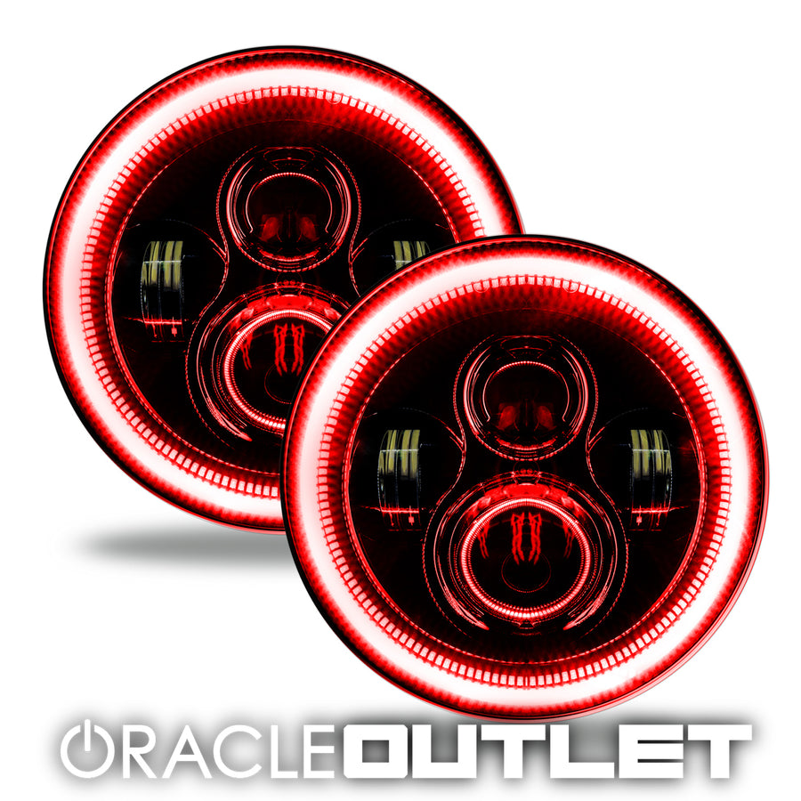 7" High Powered LED Headlights - Black Bezel - Red | ORACLE Outlet | GRADE B