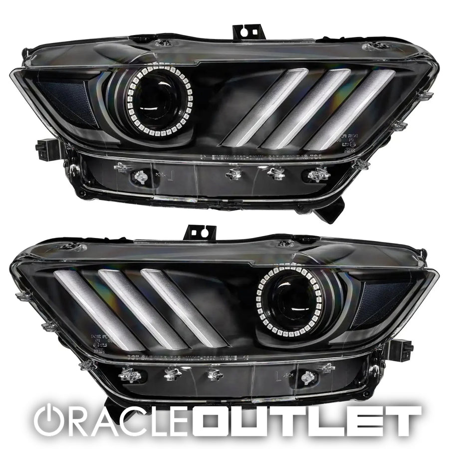 2015-2017 Ford Mustang Pre-Assembled Headlights-Dynamic ColorSHIFT RGB+A-Black Edition | ORACLE Outlet | GRADE A