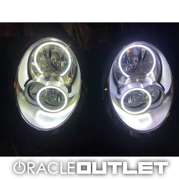 USED 2005-2008 Mini Cooper HEADLIGHTS WITH WHITE PLASMA HALOS 7103-051, ORACLE Outlet Grade C