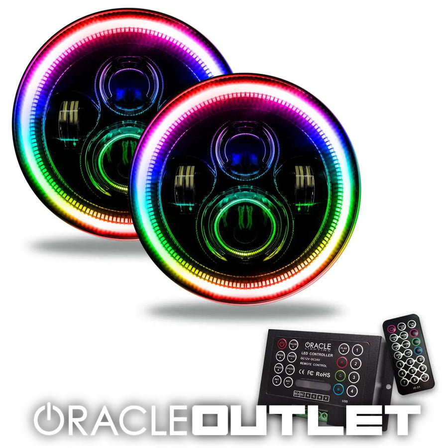 7" High Powered LED Headlights Black Bezel ColorSHIFT 2.0 | ORACLE Outlet | GRADE A