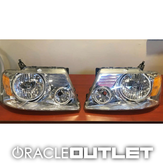 USED 2005-2008 FORD F-150 PRE-ASSEMBLED HEADLIGHTS- CHROME - AMBER 7043-005, ORACLE Outlet Grade B