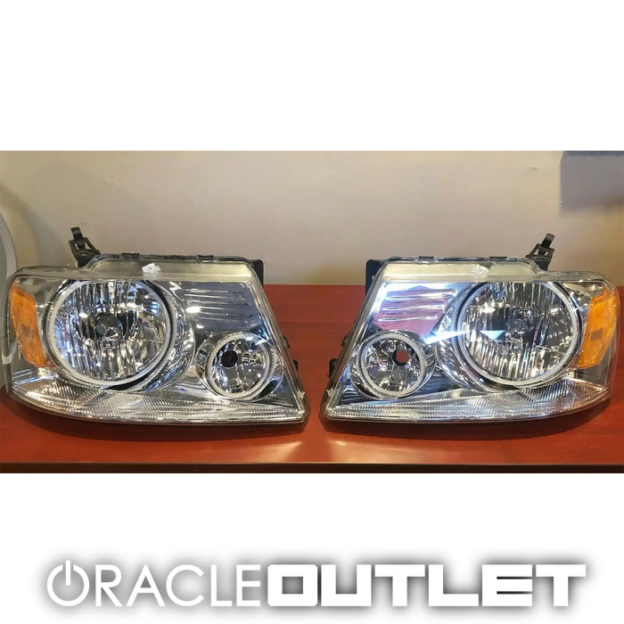USED 2005-2008 FORD F-150 PRE-ASSEMBLED HEADLIGHTS- CHROME - AMBER 7043-005 | ORACLE Outlet | GRADE B