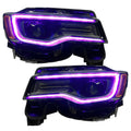Jeep Grand Cherokee headlights with pink DRLs.