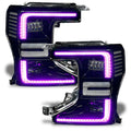 Ford Superduty headlights with pink DRLs.