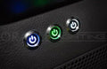 Three power symbol switches installed side by side.