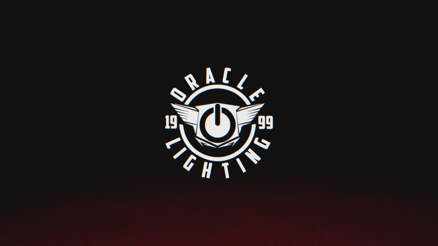 Oracle Lighting logo with wings, established 1999, on a dark background.