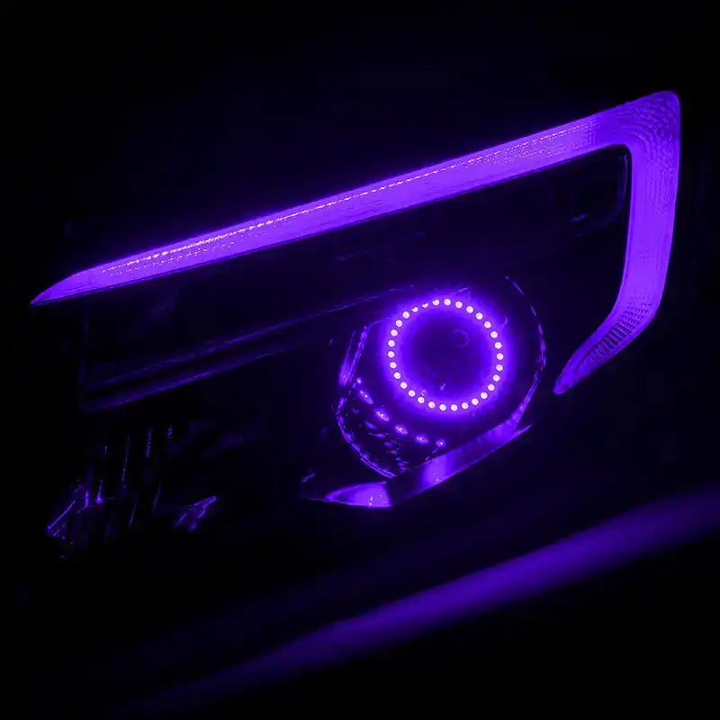 Honda Pilot headlight with purple halo and DRL.