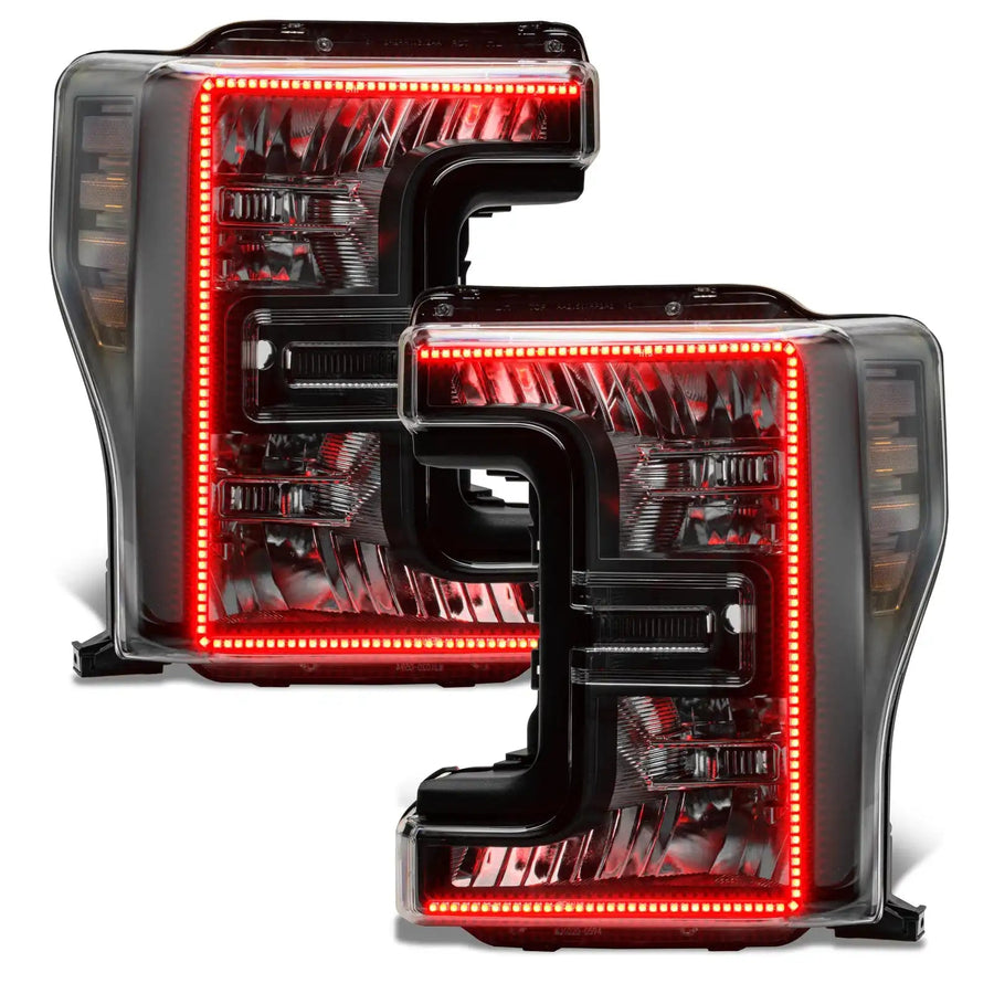 Ford SuperDuty headlights with red halos.