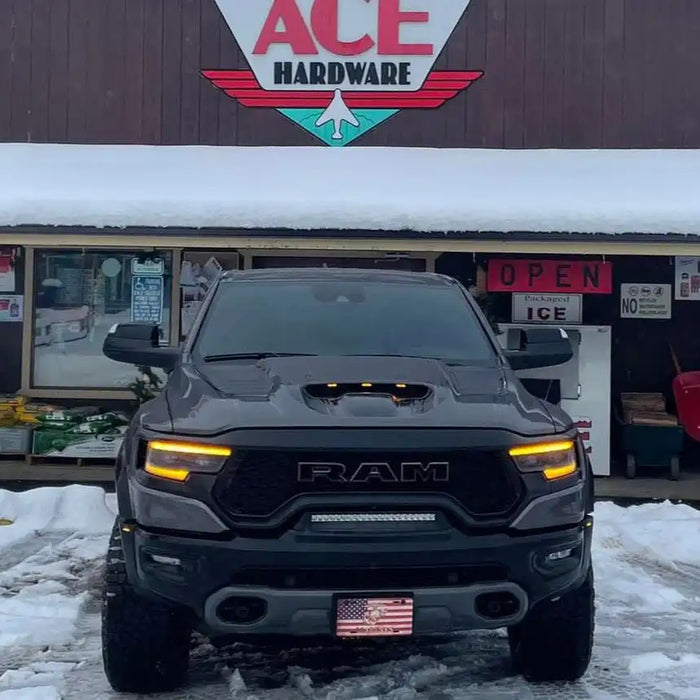 Front view of a RAM TRX with Front Bumper Flush LED Light Bar System installed.
