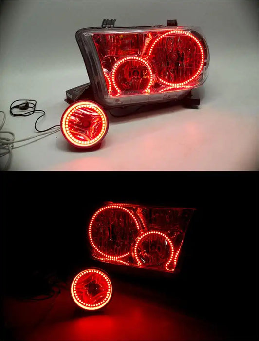 2008-2016 Toyota Sequoia LED Headlight Halo Kit with red LED halos.