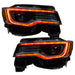 Jeep Grand Cherokee headlights with red DRLs.