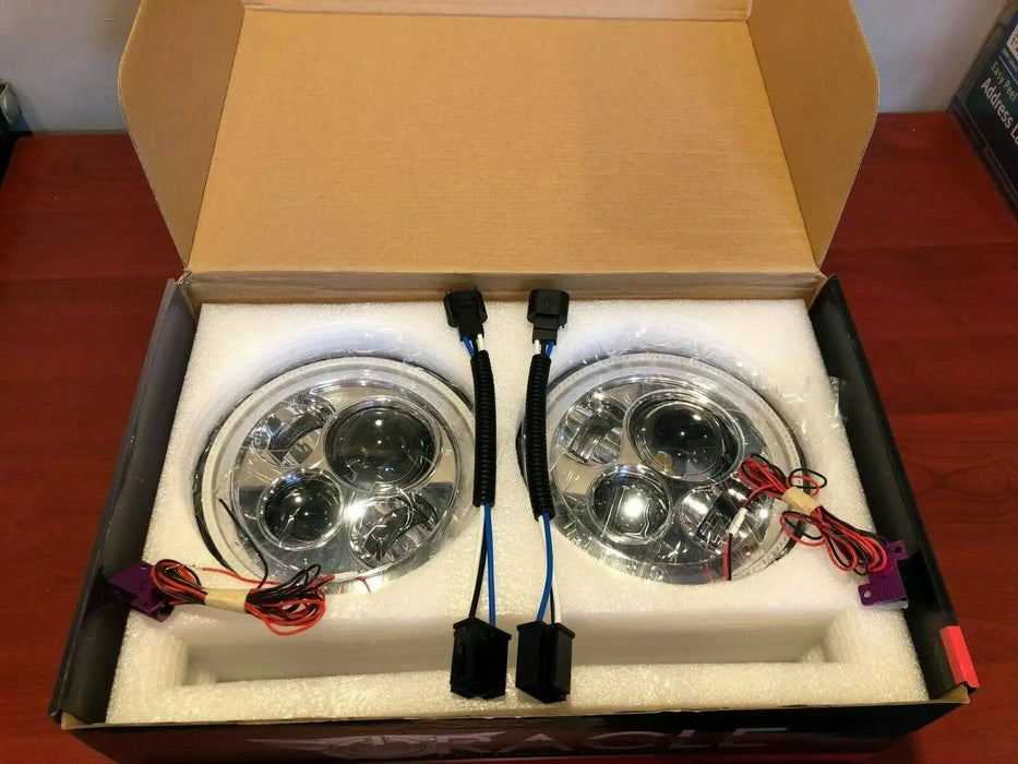7" High Powered LED Chrome Headlights with Green Plasma Halos - Clearance