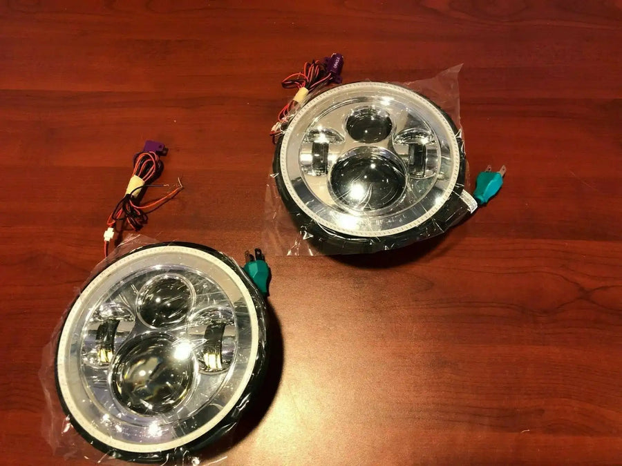 7" High Powered LED Chrome Headlights with Green Plasma Halos - Clearance