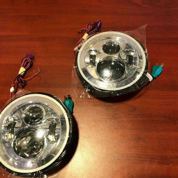 7" High Powered LED Chrome Headlights with Green Plasma Halos - Clearance