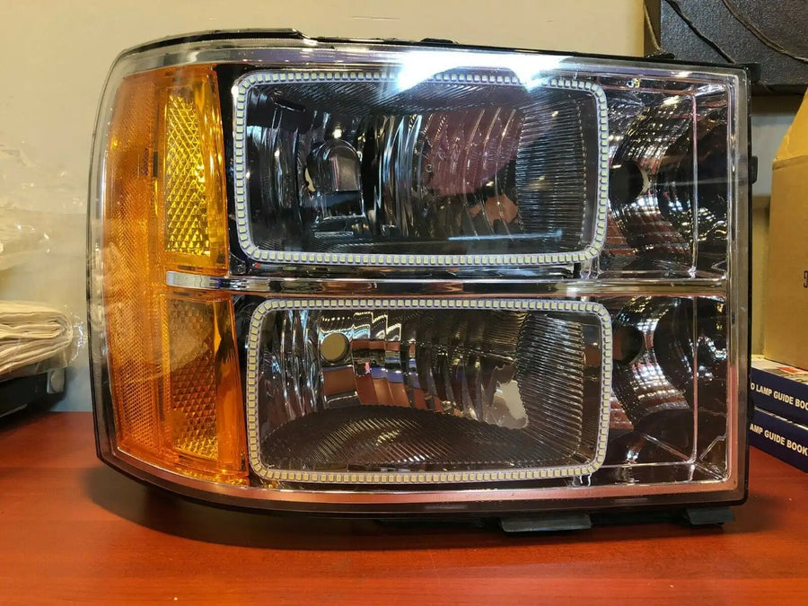 2007-2013 GMC Sierra Headlight Set - White LED Halos | ORACLE Outlet | GRADE B