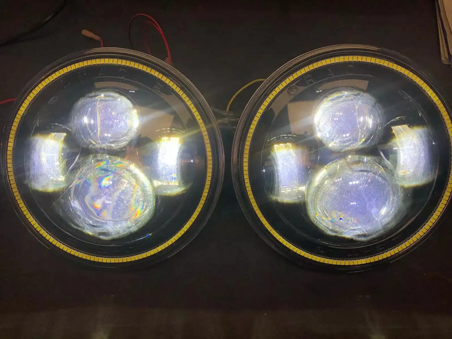 USED 7" HIGH POWERED BLACK LED HEADLIGHTS WITH WHITE LED HALOS 5769-001 | ORACLE Outlet | GRADE B