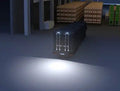 2 Scene Lights installed on a large trailer, illuminating the area behind the trailer.