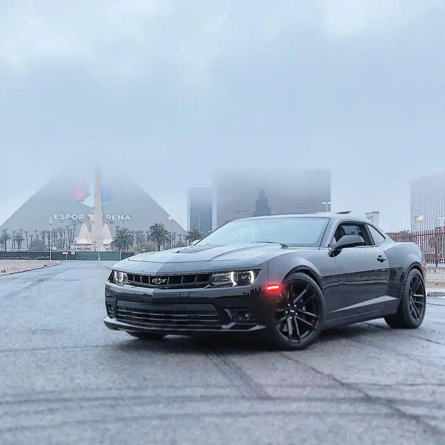 Three quarters view of a Chevrolet Camaro with Concept SMD Sidemarkers installed.