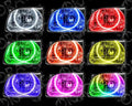 Grid view of Toyota Tacoma headlights showing different color LED halo rings.