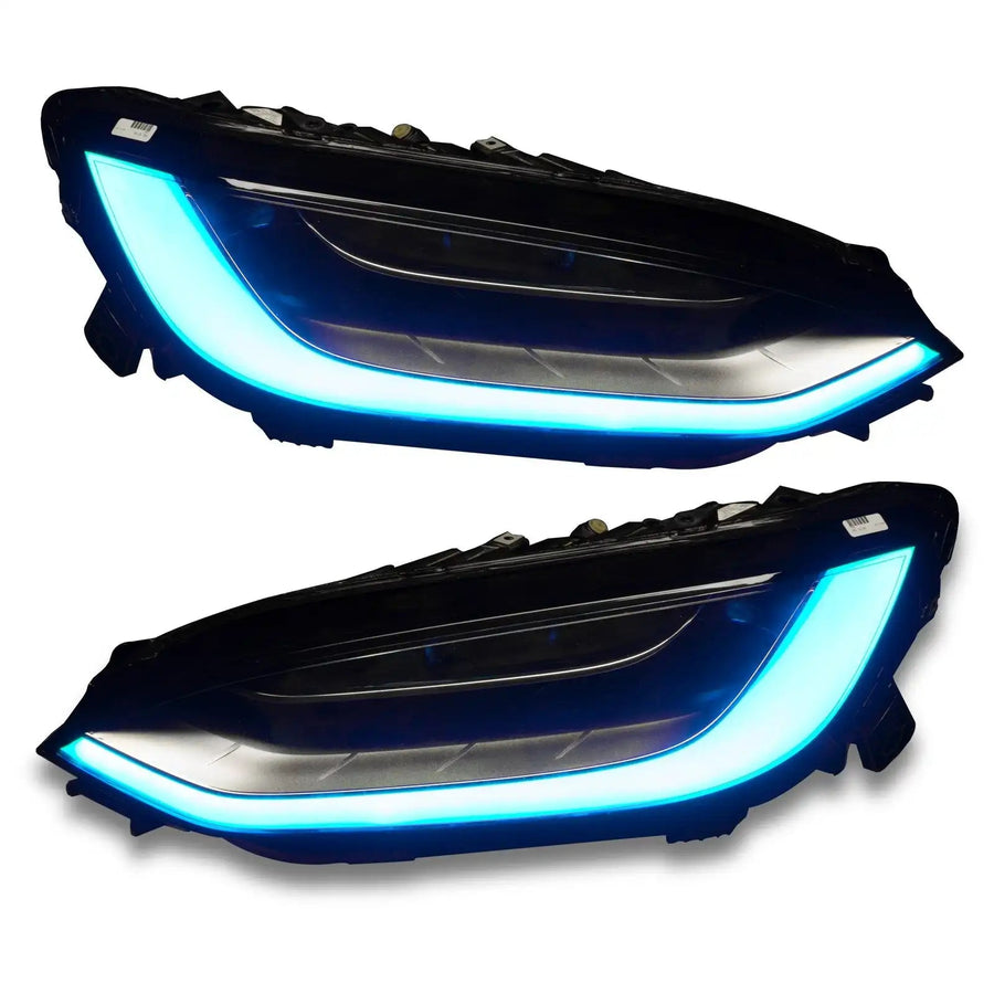 Tesla Model X headlights with cyan DRL