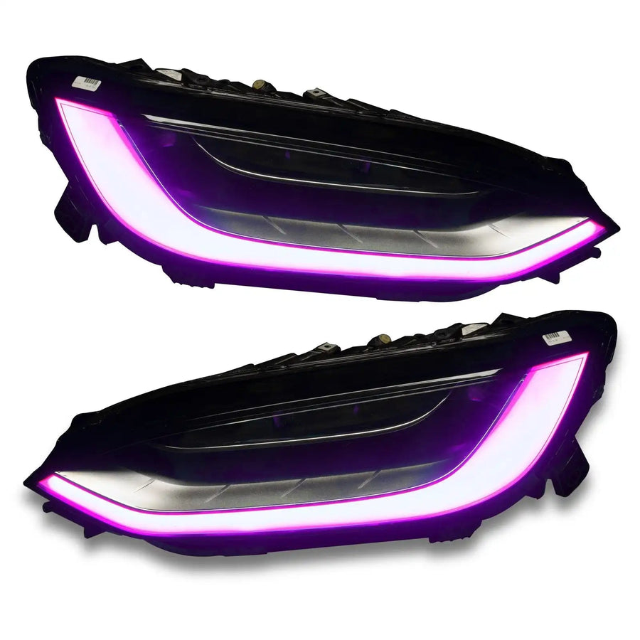 Tesla Model X headlights with pink DRL