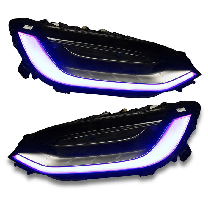 Tesla Model X headlights with purple DRL