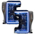 Ford SuperDuty headlights with white halos.