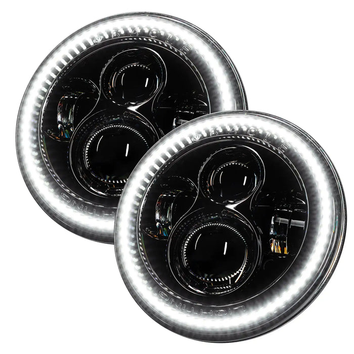 Jeep Wrangler JK Headlights with white halo rings.