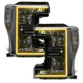 Ford SuperDuty headlights with yellow halos.