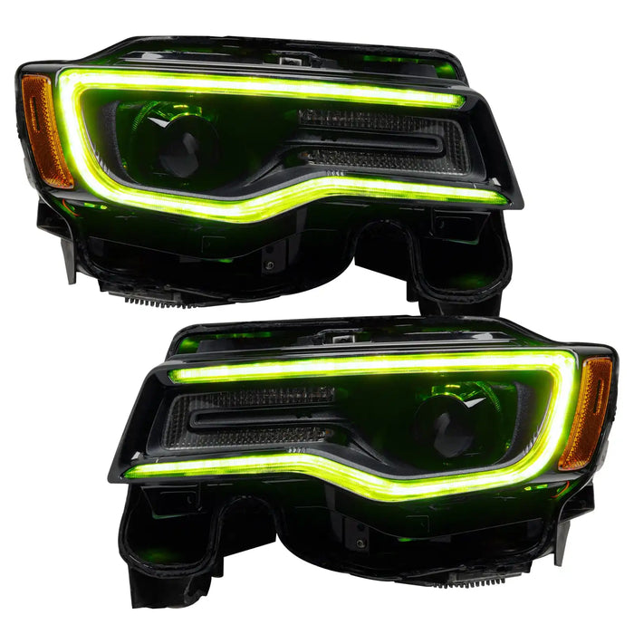 Jeep Grand Cherokee headlights with yellow DRLs.