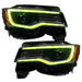 Jeep Grand Cherokee headlights with yellow DRLs.