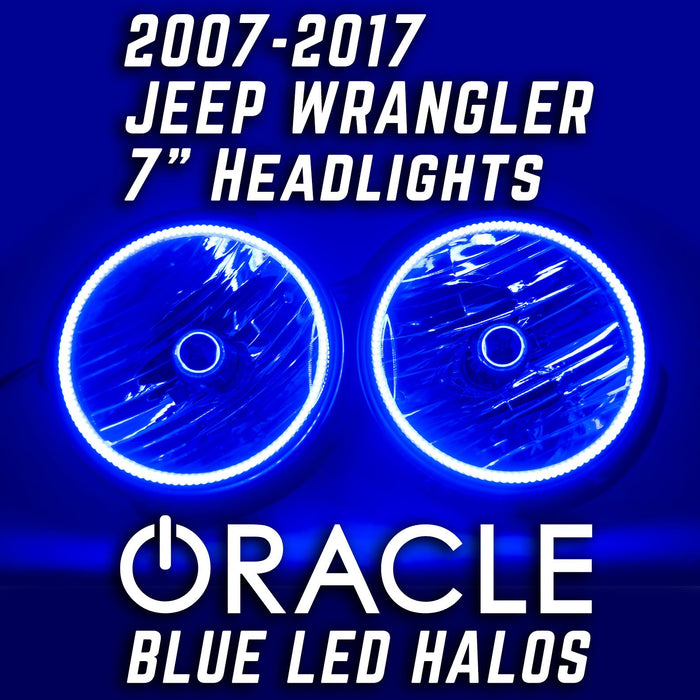 2007-2016 Jeep Wrangler Headlights Pair with ORACLE HALO KIT BLUE