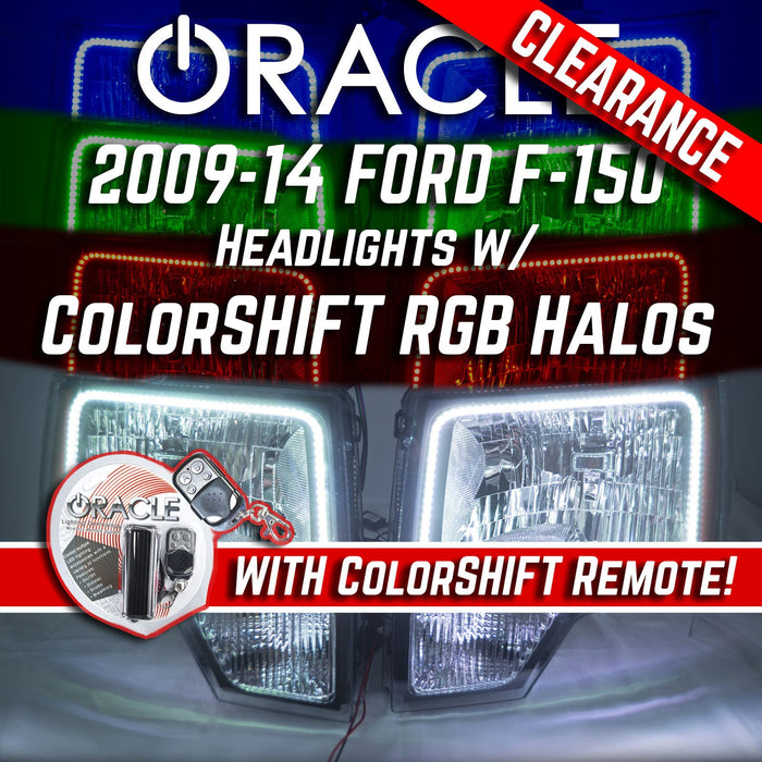 2009-14 Ford F-150 Headlights w/ ORACLE RGB ColorSHIFT Halo Kit + 1.0 ColorSHIFT Remote