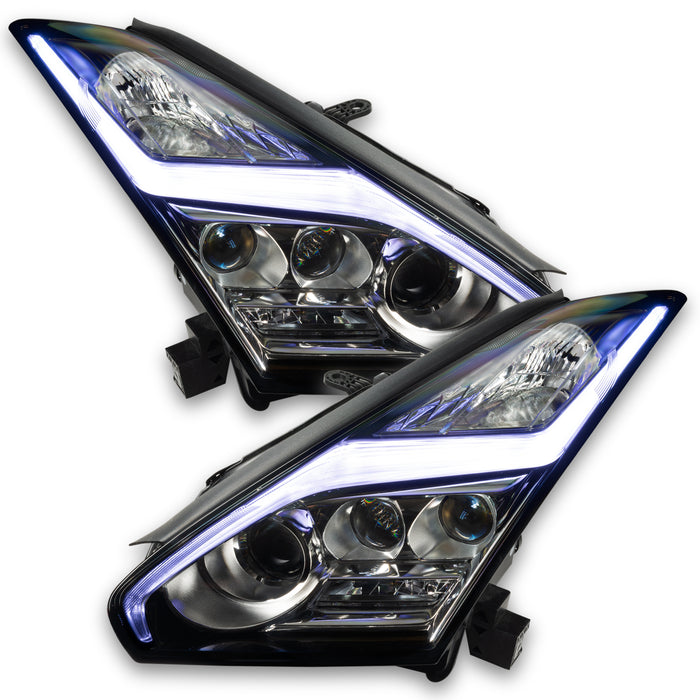 Nissan GT-R headlights with white DRLs.