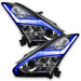 Nissan GT-R headlights with blue DRLs.