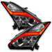 Nissan GT-R headlights with red DRLs.