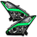 Nissan GT-R headlights with green DRLs.