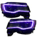 Jeep Grand Cherokee headlights with purple DRLs.