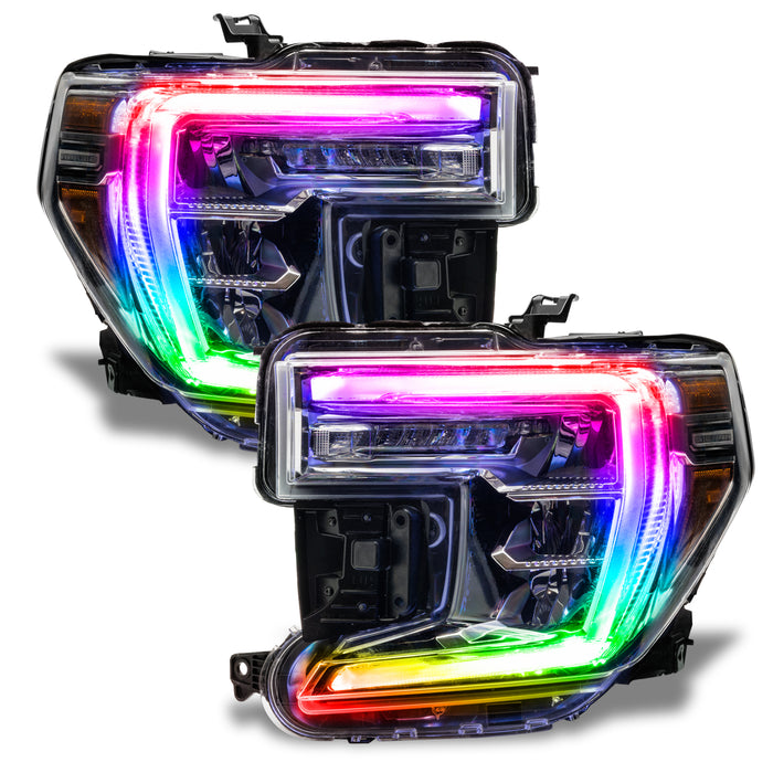 GMC Sierra headlights with rainbow DRLs.