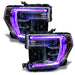 GMC Sierra headlights with purple DRLs.