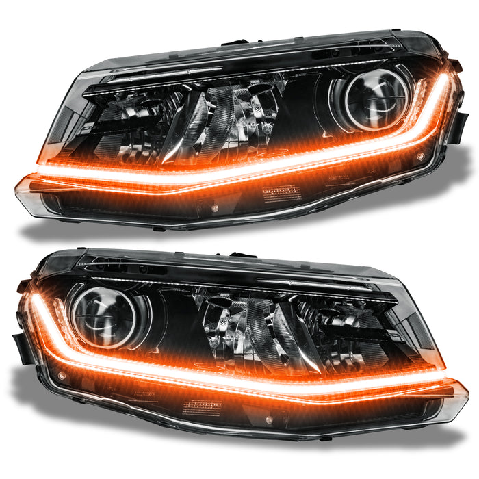 Chevrolet Camaro headlights with amber LED Surface Mount DRL Modules.