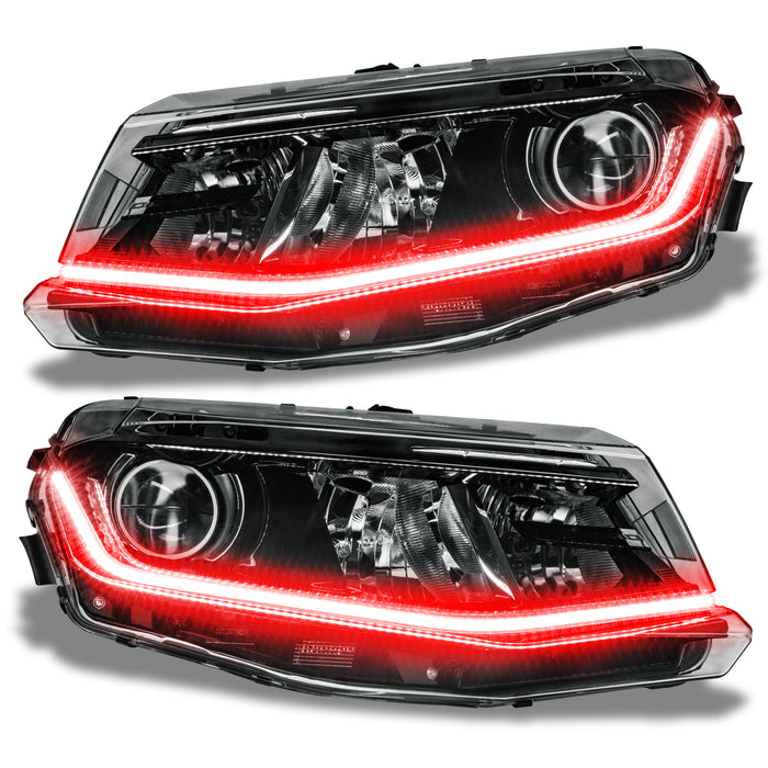 Chevrolet Camaro headlights with red LED Surface Mount DRL Modules.
