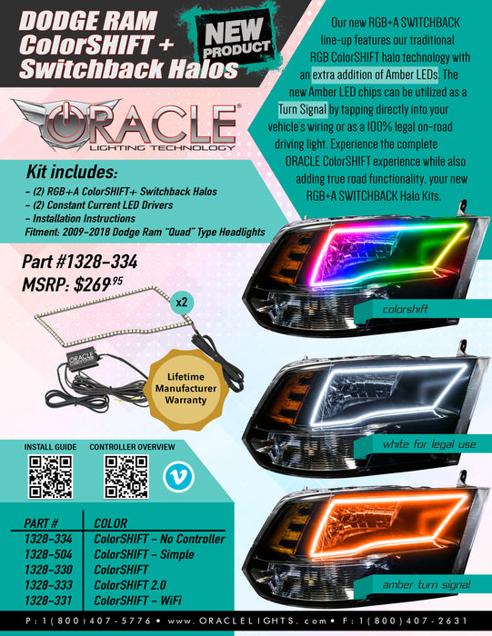 ORACLE Lighting 2009-2018 Ram RGB+A ColorSHIFT+ Switchback Quad Headlight Halo Kit