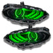 Ford Mustang headlights with green halos and DRLs.