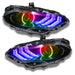 Ford Mustang headlights with rainbow halos and DRLs.