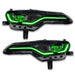 Camaro colorshift headlight upgrade kit with green DRL