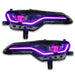 Chevrolet Camaro headlights with purple DRLs.