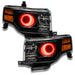 Ford Flex headlights with red LED halo rings.